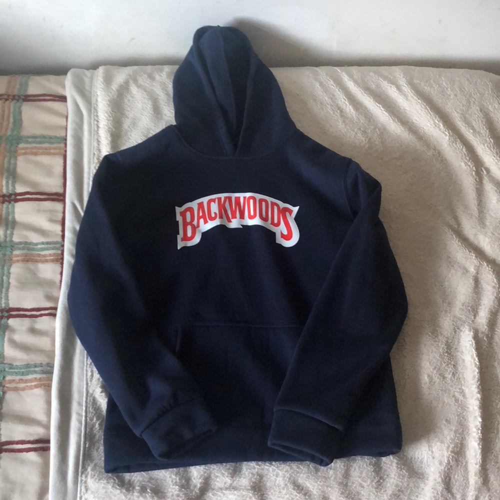 Navy blue Backwoods hoodie red logo